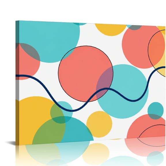 Patifu Colorful Circles And Curves Canvas Wall Art Framed HD Print Ready To Hang Home Decor 16x12in