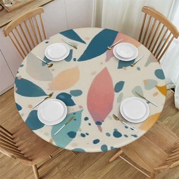 Patifu Colorful Leaves Round Tablecloth 100% Polyester Waterproof Table Cover Stain-Resistant for Indoor and Outdoor Use - Ideal for Restaurants, Weddings, Parties 54"-58