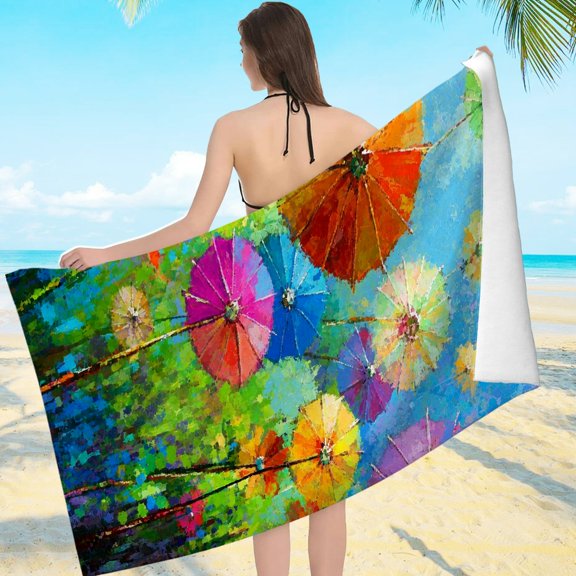 Patifu Colorful Umbrellas Field Beach Towel Ultra-Soft Microfiber 61.4x30.3 Inches 80*160cm