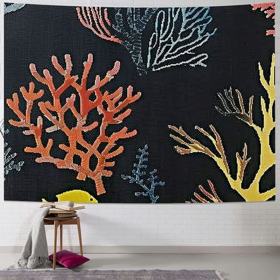 Patifu Corals Silk Screen Tapestry Wall Hanging Unique Style Graphic Tapestries Home Wall Decor for Living Room Bedroom Apartment Farmhouse Dorm Short Plush without Theme 50x40inch