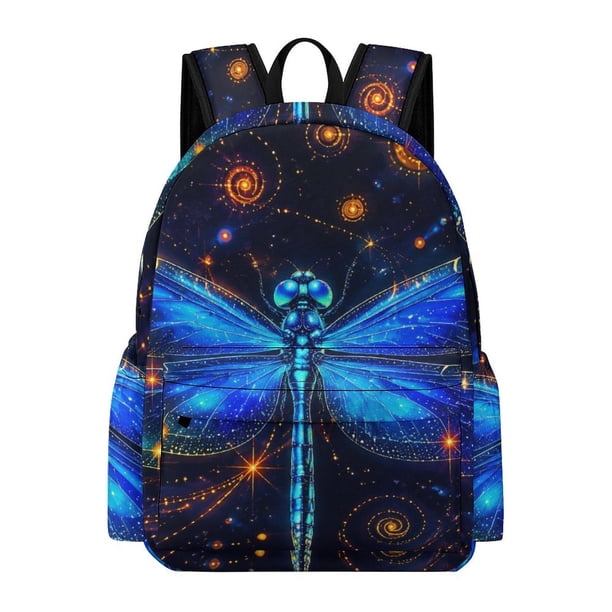 Patifu Cosmic Blue Dragonfly Starry Spiral Background Printed