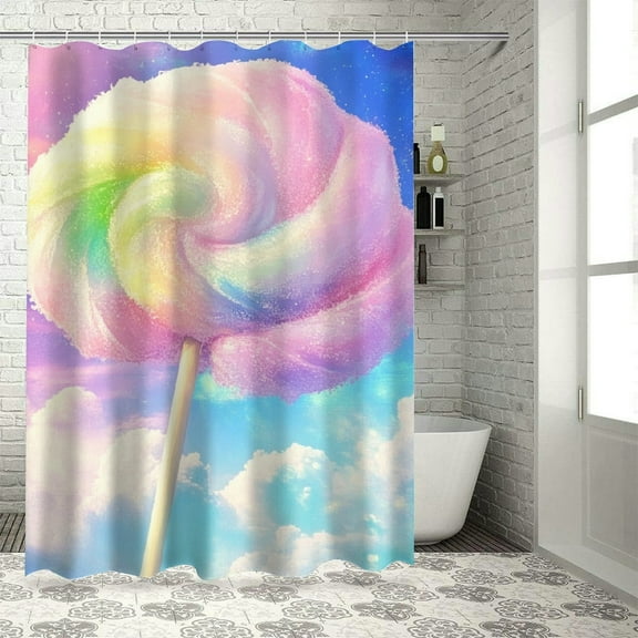 Patifu Cotton Candy Lollipop Clouds Shower Curtain Set with Hooks 36"x72