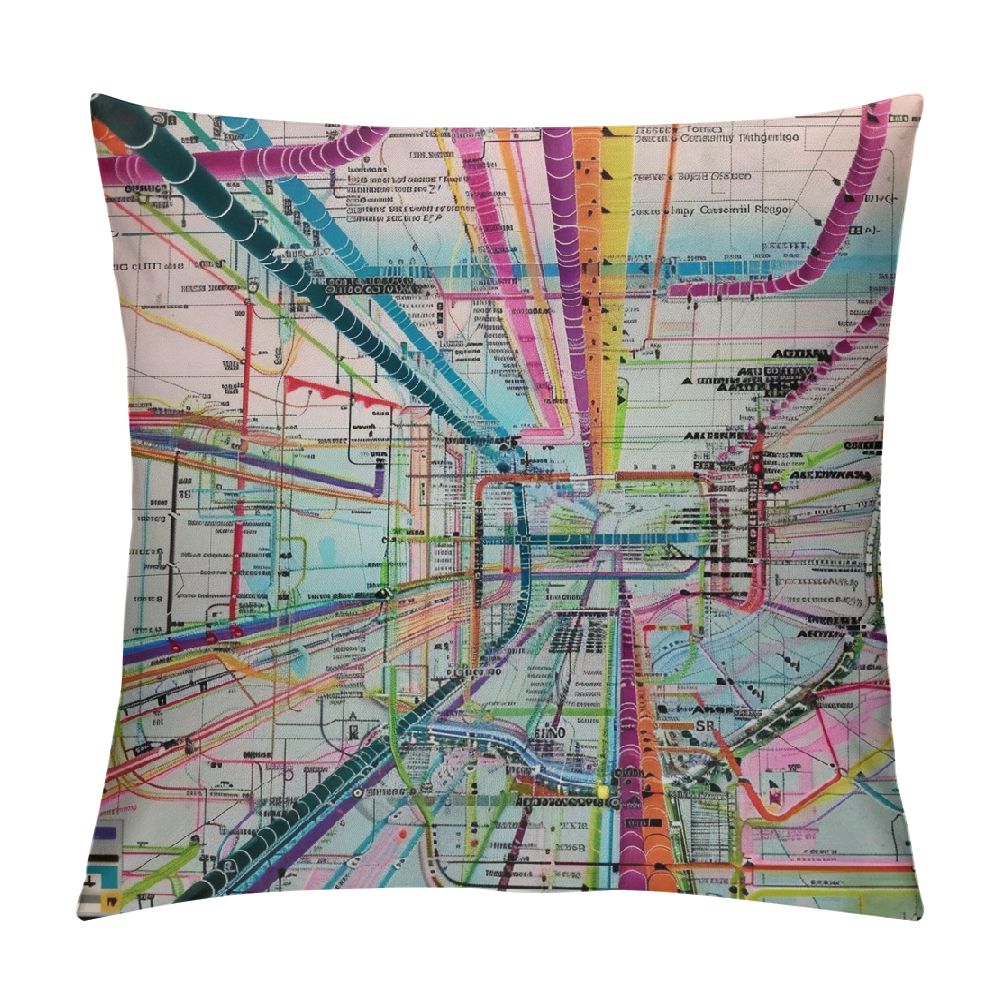 Patifu Cotton Linen Pillow Covers New York Subway Map Throw Pillow
