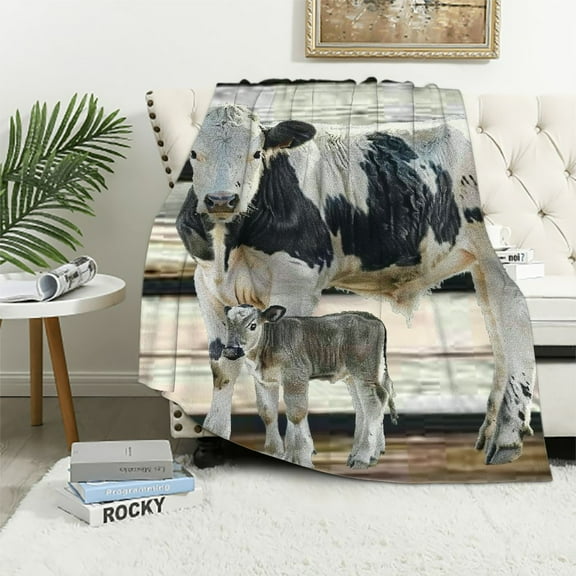Patifu Cow and Calf Warm Lightweight Blanket Soft Fleece Throw Blanket for Living Rooms Sofa Decor All Seasons 40x50in