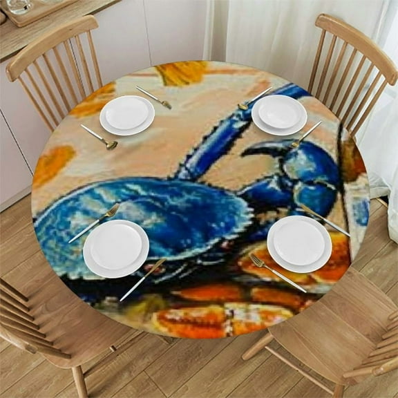 Patifu Crab Fish Wine Round Tablecloth 100% Polyester Stain-Resistant Indoor Outdoor Picnic Camping Kitchen Dining Party Tablecloths 31"-35