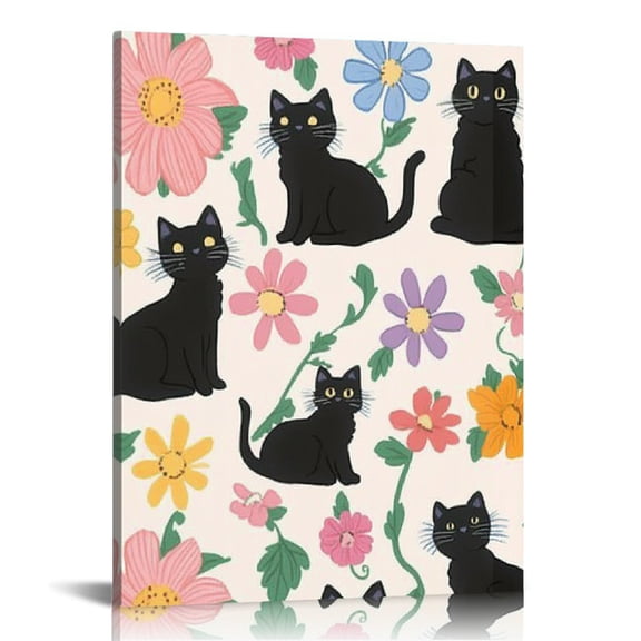 Patifu Cute Cat Flowers Pattern Canvas Wall Decor for Home Office 16x20 in