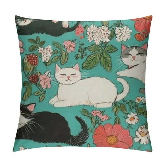 Patifu Cute Cat Graphic Decorative Throw Pillow Cover for Home Couch Living Room Bed Sofa - Short Plush Pillowcase Home Furnishing 12x12in