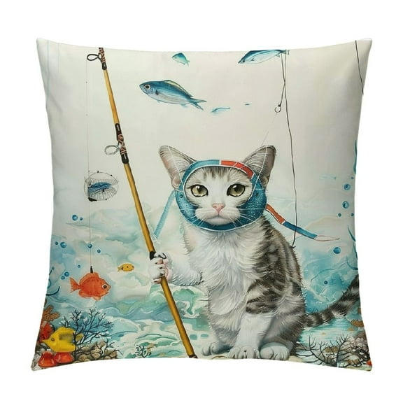 Patifu Cute Cat Graphic Decorative Throw Pillow Cover for Home Couch Living Room Bed Sofa - Zipper Closure Short Plush Material 12x12in