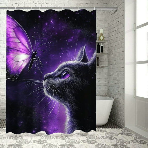 Patifu Cute Cat Home Bathtubs Bathroom Curtain Decoration Polyester Shower Curtain with Hooks 69"x72