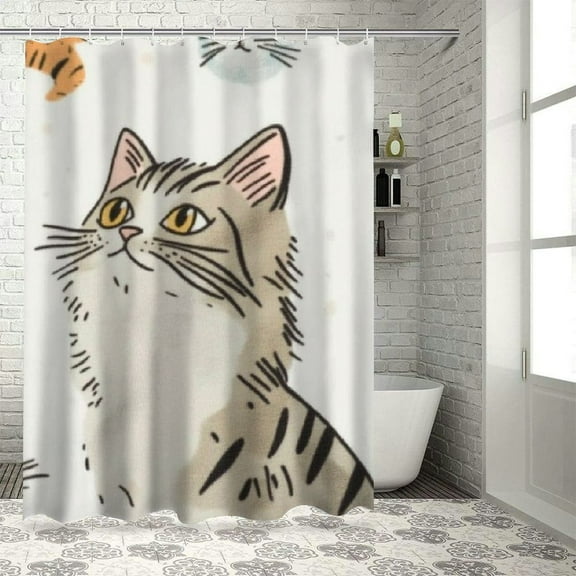 Patifu Cute Cats Dogs Bathroom Shower Curtain Set With Hooks, Graphic Print Polyester Waterproof Home Bathtubs Decoration, 100% Polyester Fiber 36"x72