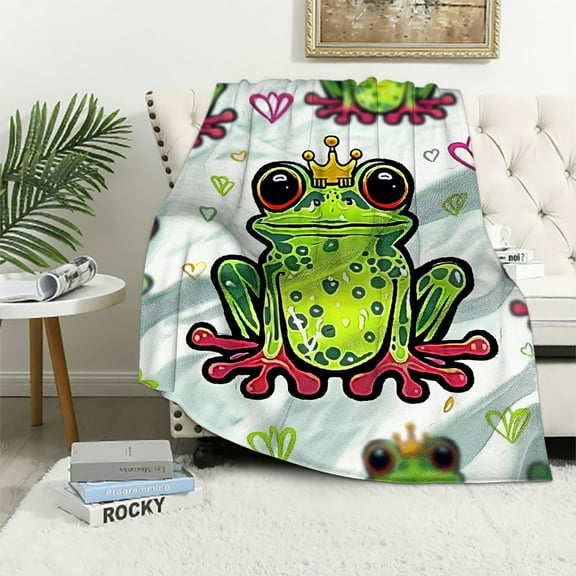 Patifu Cute Frog Blanket Soft Comfy Flannel Frog Throw Blanket Bedding Gifts for Kids Girls Women Adults 50"x40" White