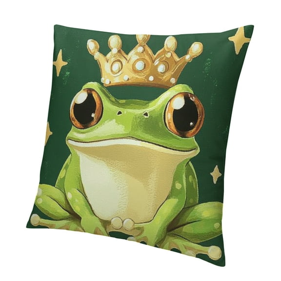 Patifu Cute Frog King Cushion Case Boys Girls Girl Loves Frogs Throw Pillow Covers Soft for Kids Women Men Tropical Amphibian Decor Pillowcases Room Decor 22x22in