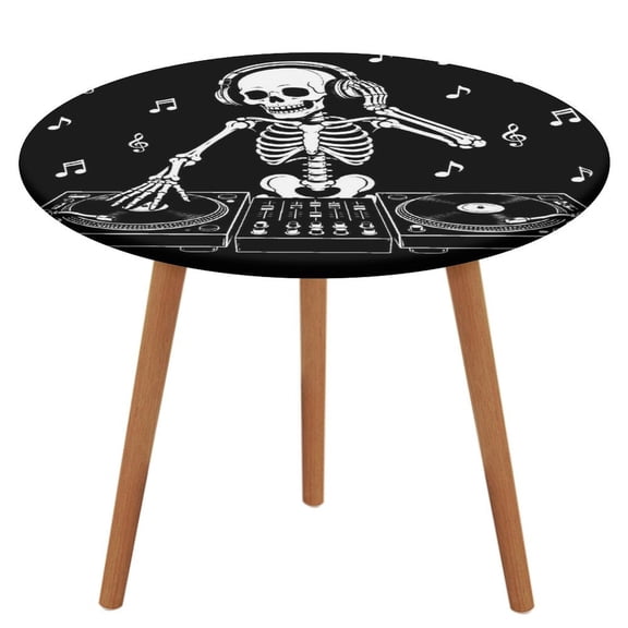 Patifu DJ Skeleton Headphones Turntable Silhouette Table Cloth, Waterproof Oil-Proof, Wipeable Spill-Proof Table Cover for Dining Table, Heavy Duty Durable Tablecloth for Kitchen, Party, Picnic, Home