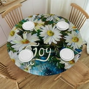 Patifu Daisies Round Tablecloth Stain-Resistant Washable Indoor Outdoor Restaurant Wedding Party Waterproof Fabric Home Decor 31"-35
