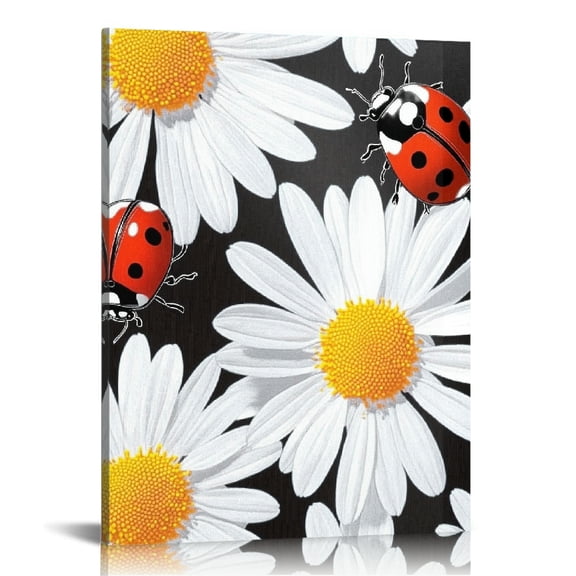 Patifu Daisy Ladybug Pattern Canvas Wall Art Print for Living Room Bedroom Home Office Decor 12x16 in