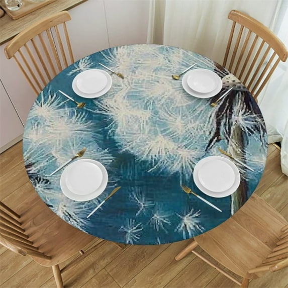 Patifu Dandelion Butterflies Happiness Round Tablecloth Stain-Resistant Washable Elastic Edge Tablecloth for Indoor Outdoor Restaurants Weddings Parties Home 46"-50