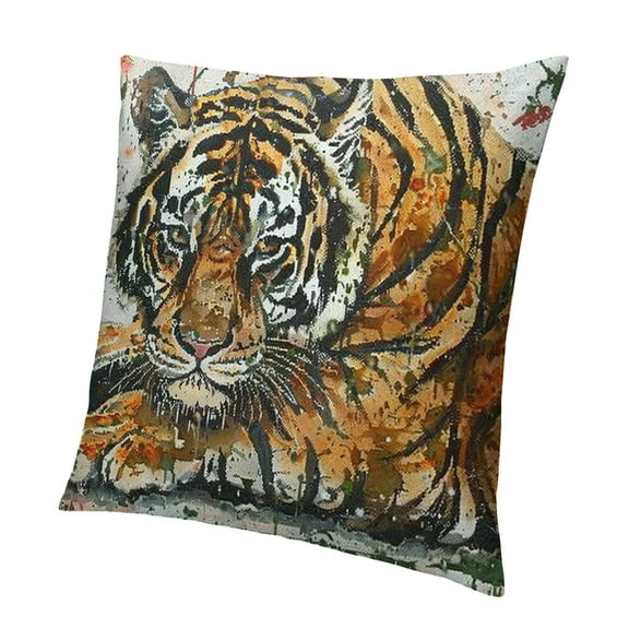 Patifu Decorative Throw Pillow Cover  Tiger Pillow Covers Animal Print Cushion Cover Modern Art Decor Square Pillowcase for Sofa Couch Bedroom Living Room 12x12in