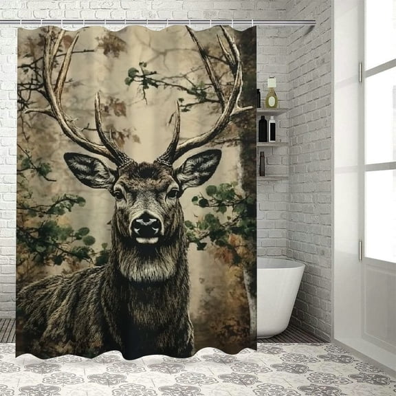 Patifu Deer Antlers Tree Bathroom Decor Set with Hooks 100% Polyester Fabric Shower Curtain Chic Modern Home Bathtubs Bathroom Curtain Decoration 36"x72