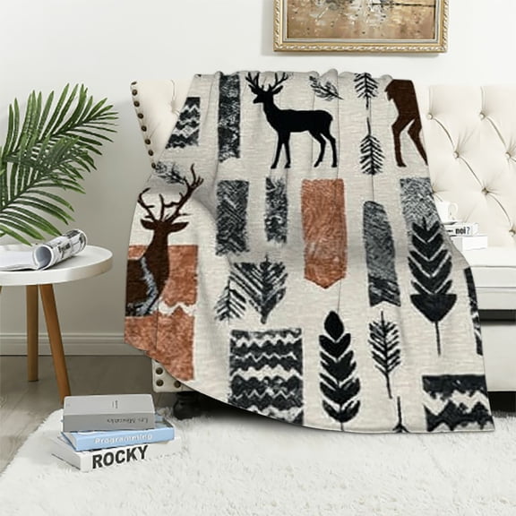 Patifu Deer Arrows Pattern Warm Lightweight Blanket Soft Fleece Blanket for All Seasons, Throw Blanket for Living Rooms Sofa Decor Cow Gifts, All Seasons Bed Blanket 50x60in