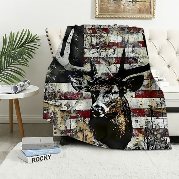 Patifu Deer Flag Americo Makk Warm Lightweight Blanket Soft Fleece Blankets for All Seasons 50x60in