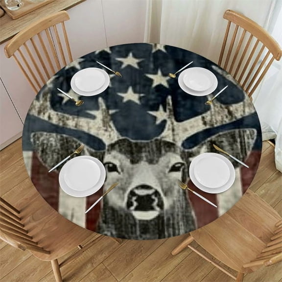 Patifu Deer Flag Camouflage Round Tablecloth 100% Polyester Tablecloth with Elastic Edge, Stain-Resistant and Washable for Indoor and Outdoor Use, Ideal for Restaurants, Weddings, Parties 31"-35
