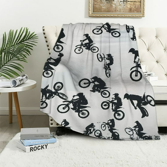 Patifu  Dirt Bike Motocross Blanket - ​Super Soft Flannel Fleece Blanket, Lightweight Microfiber Cozy Plush Blanket for Couch Sofa Gifts L 80"x60" for Adults White