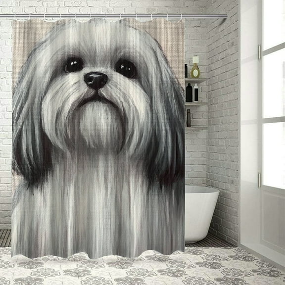 Patifu Dog Long Haircut Furry Shower Curtain Set with Hooks 100% Polyester 36"x72