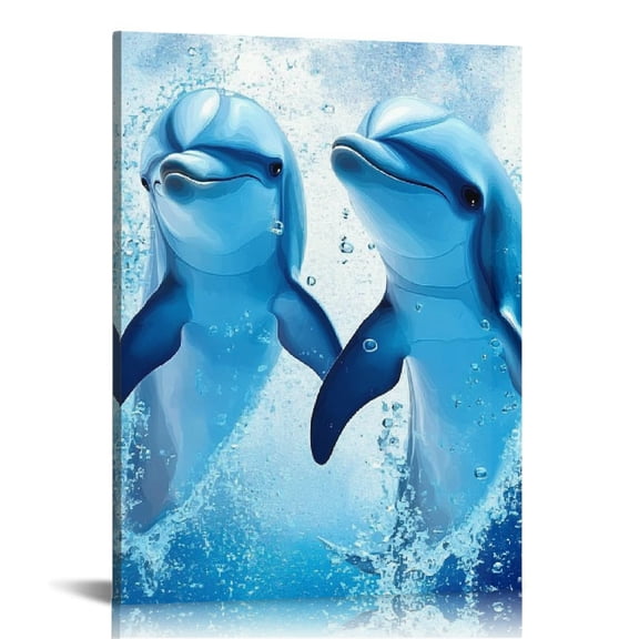 Patifu Dolphins Water Bubbles Canvas Prints Wall Art for Living Room Bedroom Home Office Decor 12x16 in