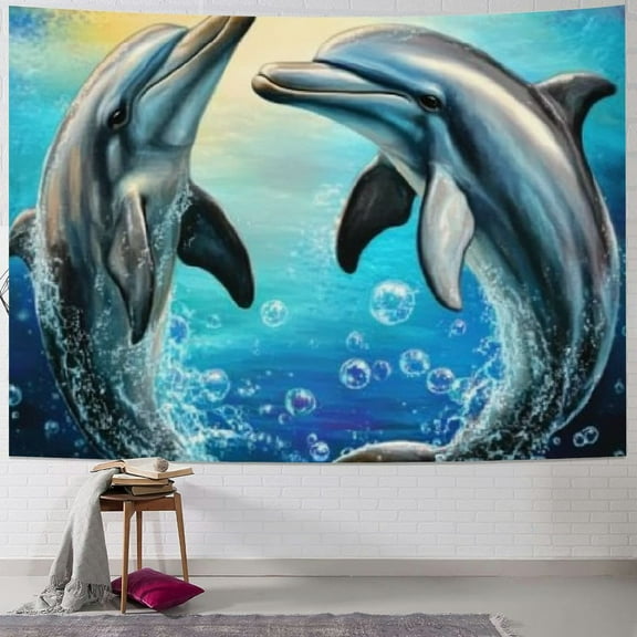 Patifu Dolphins Water Bubbles Tapestry Wall Hanging Unique Style Graphic Tapestries Home Wall Decor Art for Living Room Bedroom Apartment Farmhouse Dorm 40x60inch