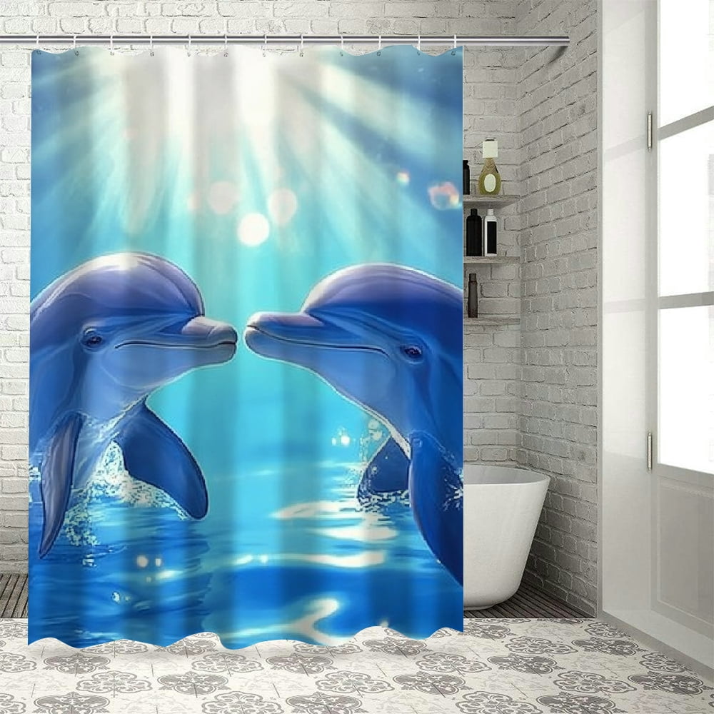 Patifu Dolphins Water Love Bathroom Shower Curtain Set with Hooks 60"x72