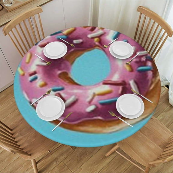 Patifu Donuts Sprinkles Round Tablecloth Stain-Resistant Indoor Outdoor Restaurant Wedding Party 100% Polyester Fiber Outdoor Fitted Full Width Single-Sided Printing 31"-35