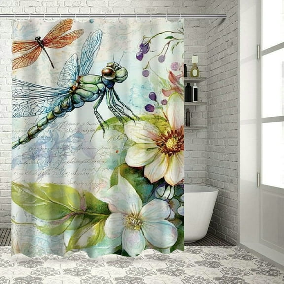 Patifu Dragon Flowers Dragonfly Chic Modern Bathroom Decor Shower Curtain 60"x72