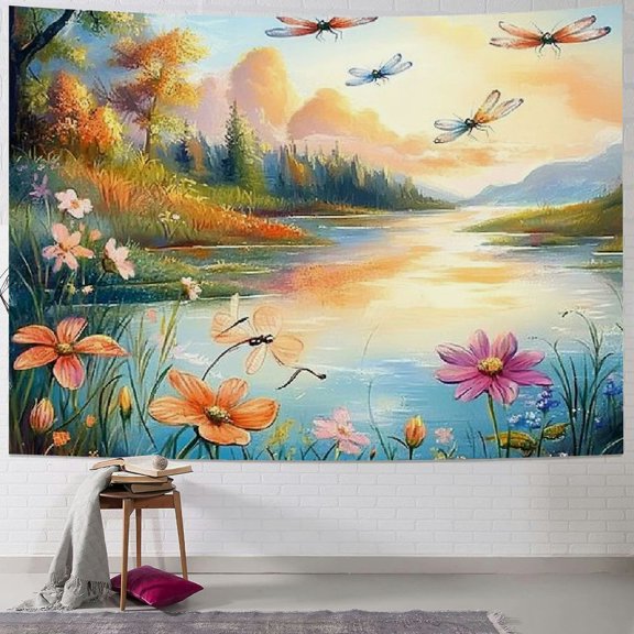 Patifu Dragonflies Flowers Tapestry Wall Hanging Unique Style Graphic Design for Home Wall Decor Art Living Room Bedroom Dorm 40x60inch