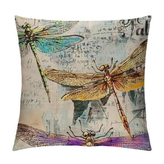 Patifu Dragonflies World Map Art Nouveau Graphic Decorative Cushion Throw Pillow Cover for Home Couch Living Room Bed Sofa 1PC Short Plush 12x12in