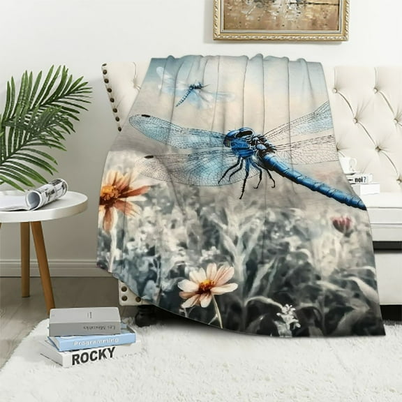 Patifu Dragonfly Flower Warm Lightweight Blanket Soft Fleece Throw Blanket for All Seasons 40x50in