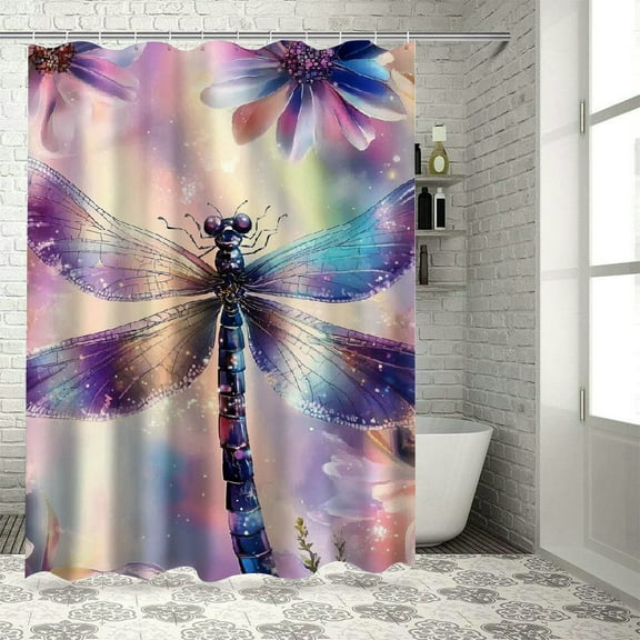 Patifu Dragonfly Flowers Fantasy Art Shower Curtain 100% Polyester Chic Modern Bathroom Decor with Hooks 36"x72