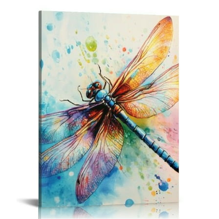 Patifu Dragonfly Watercolor Painting Canvas Print Wall Decor 12x16 in