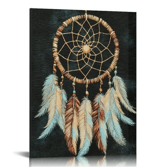Patifu Dream Catcher Feathers Circle Canvas Art Print Wall Decor 12x16 in