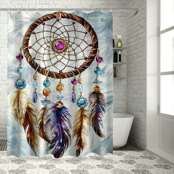 Patifu Dream Catcher Feathers Jewels Shower Curtain Set with Hooks 69"x72