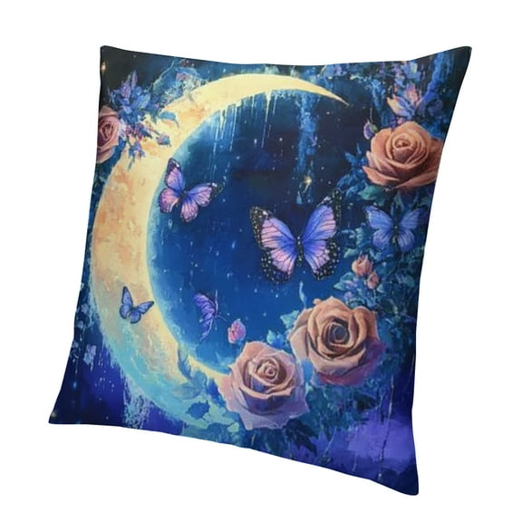 Patifu Dreamy Moon Rose Pillow Covers Exotic Wildlife Butterfly Throw Pillow Covers for Kids Boys Girls,Starry Sky Animal Cushion Cases Blue Purple Flowers Leaves Decor 18x18in