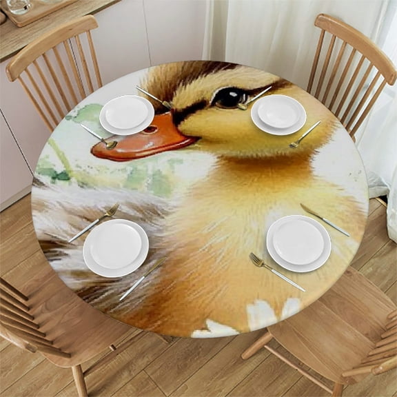 Patifu Duck Flowers Round Tablecloth Stain-Resistant Washable Indoor Outdoor Restaurant Wedding Party Home Kitchen Decor Picnic Dining Farmhouse - Multiple Sizes Available 54"-58