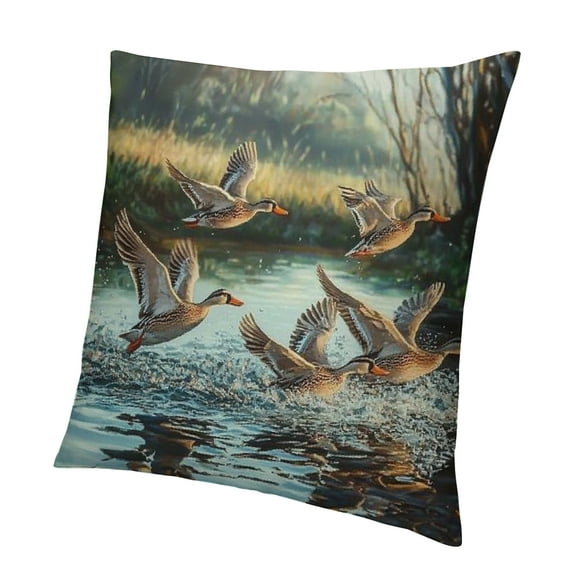 Patifu Duck Hunting Throw Pillow Covers Autumn Lake Reed Scenery Cushion Covers for Couch Sofa Rustic Farmhouse Decorative Pillowcases Brown Blue Outdoor Pillows Covers 12x12in