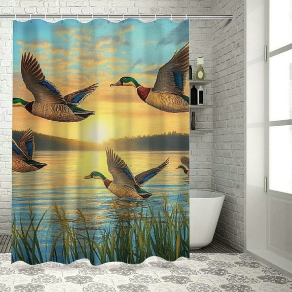 Patifu Ducks Lake Sunset Chic Modern Bathroom Decor Shower Curtain 100% Polyester Home Bathtubs Bathroom Decoration with Hooks 36"x72