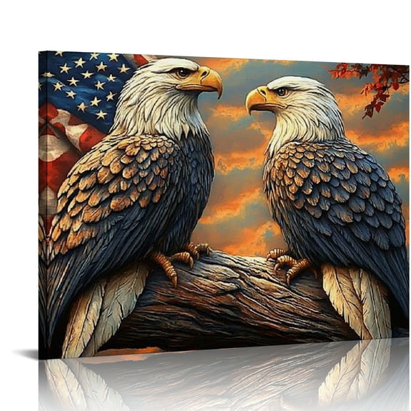 Patifu Eagle Canvas Wall Art Retro Carving Bald Eagles Painting Prints Rustic Artwork Picture Home Decor for Country Farmhouse Living Room Bedroom Kitchen Office 20x16in