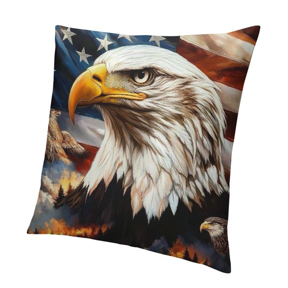 Patifu Eagle Throw Pillow Cover,Wild Aninal Eagle Cushion Cover,Western Farmstyle Cushion Case,American Flag Decorative Square Pillowcase for Bedroom Living Room,Yellow Gray White 18x18in