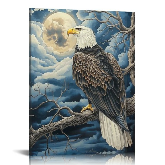 Patifu Eagle Tree Branch Full Moon Canvas Art Prints Wall Decor 12x16 in