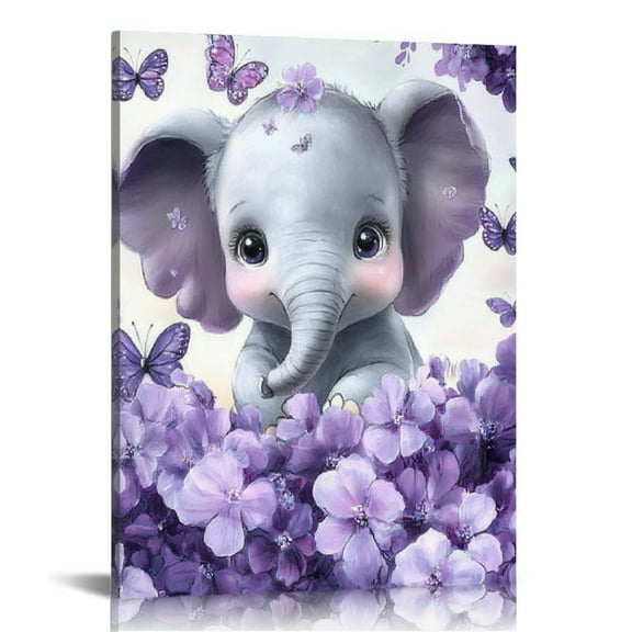 Patifu Elephant Flowers Butterflies Canvas Prints Wall Art for Living Room Bedroom Home Office Decor 12x16 in