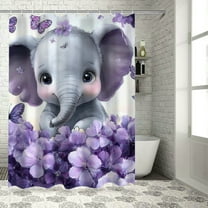 Patifu Elephant Flowers Butterflies Washable Shower Curtain Set 100% Polyester Bathroom Curtain with Hooks 36"x72