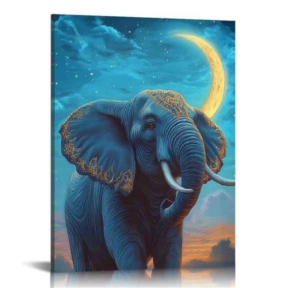 Patifu Elephant Moon Sky Canvas Print Wall Art for Home Decor 12x16 in