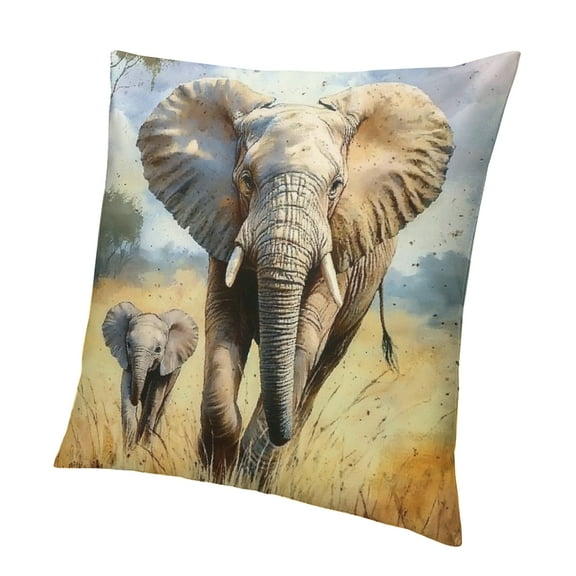 Patifu Elephant Parent Child Print Throw Pillow Case for Sofa Couch Chair Bedroom Watercolor Jungle Animal Modern Decor Decorative Square Farmhouse Decor Cushion Covers  12x12in